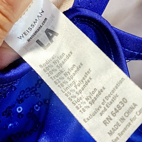 WEISSMAN Vibrant Blue Sequin Halter Romper Dance Wear with Fringe Size LA - Picture 2 of 12